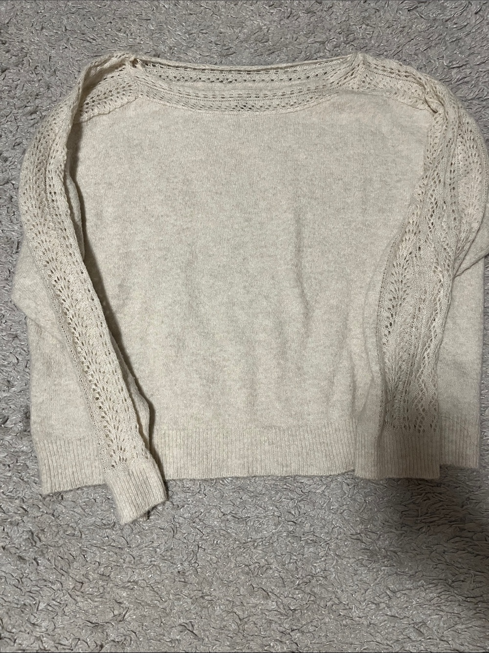 American Eagle Outfitters Cream Open Knit Crewneck Sweater